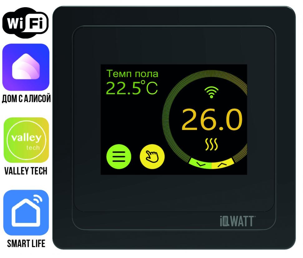 Терморегулятор с цветным сенсорным TFT дисплеем SMART HEAT Wi-Fi BLACK и голосовым управлением Алиса