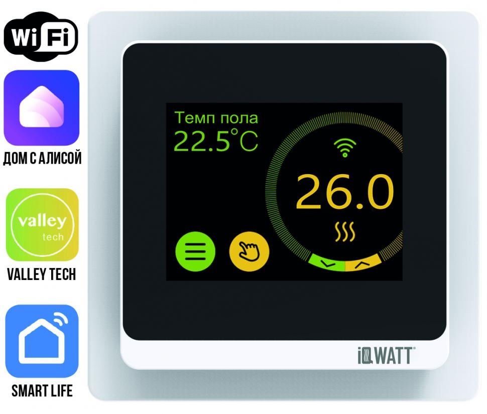 Терморегулятор с цветным сенсорным TFT дисплеем SMART HEAT Wi-Fi WHITE и голосовым управлением Алиса